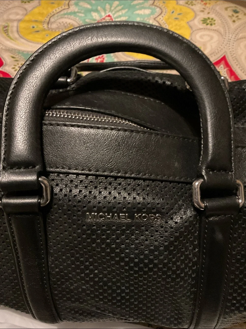 Michael Kors Black Perforated Leather Duffel